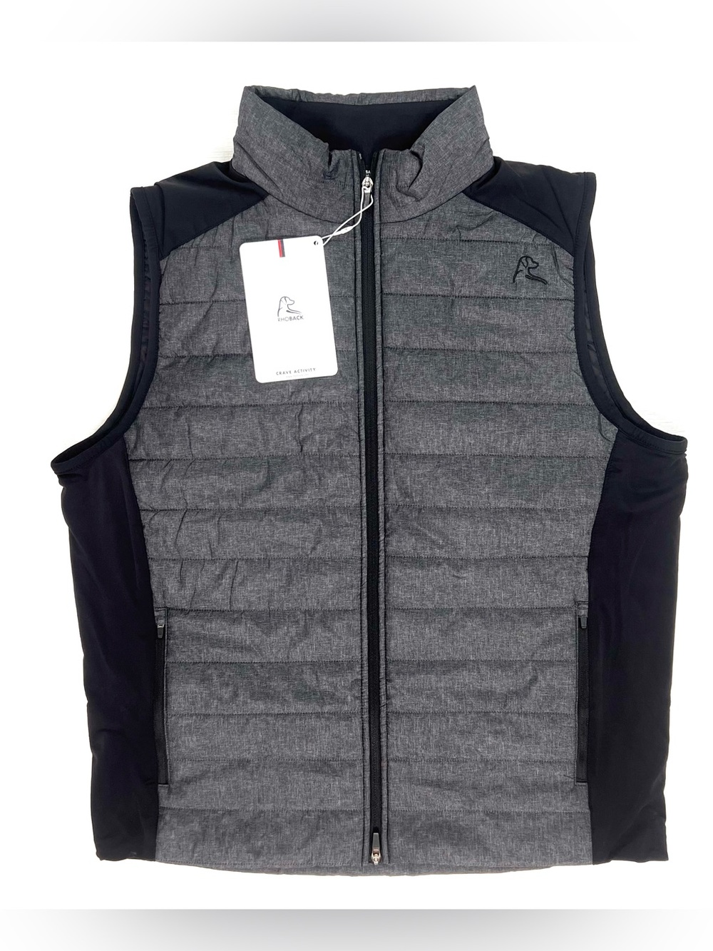 Rhoback Fulton Vest Mens L Large Grey/Black Puffer Full Zip Quilted NWT